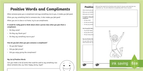 Positive Words And Compliments Worksheet Teacher Made