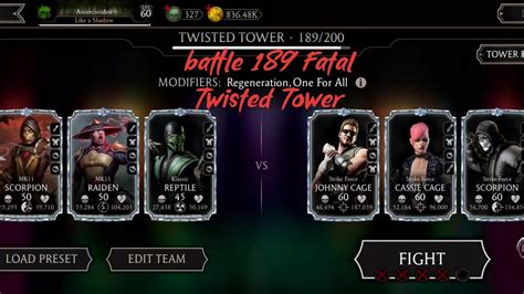 Mk Mobile Battle 189 Fatal Twisted Tower YouTube