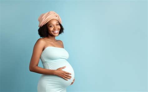 Happy Pregnant Black Woman Touching Her Belly Premium Ai Generated Image