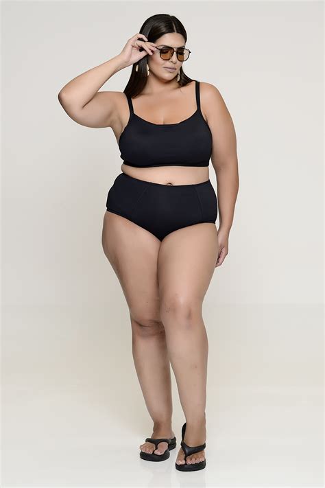 Biquíni Preto Plus Size Top e Calcinha Hot Pants Vk Moda Plus Size