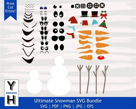 63 Piece Snowman Face Svg Cute Snowman Svg Snowman Clipart