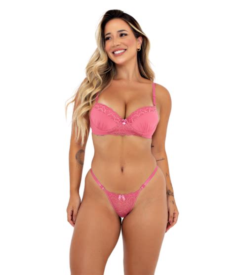 Conjunto Sexy Renda E Calcinha Fio Dental Click Sophia