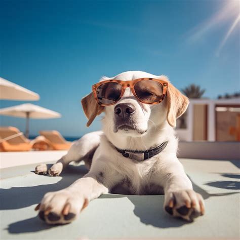 Un Perro Con Gafas De Sol De Moda Est Tendido En El Techo Viajando Por