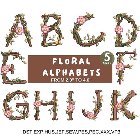 Floral Font Embroidery A Z Full Flower Alphabet Machine Embroidery