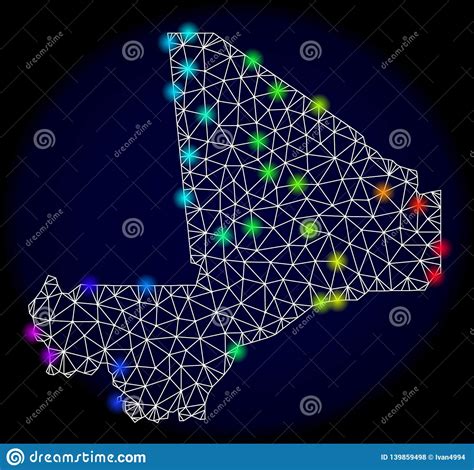 Polygonal Wire Frame Mesh Map Of Mali With Bright Spectrum Light Spots