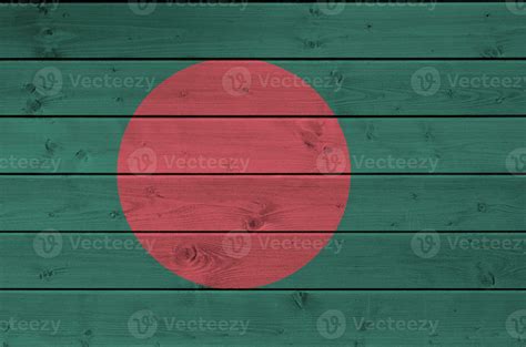 Bangladesh Flag Depicted In Bright Paint Colors On Old Wooden Wall