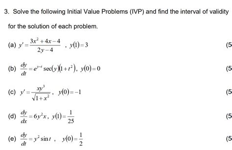 Solved 3 Solve The Following Initial Value Problems Ivp