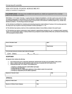 Fillable Online VOLUNTEER COACH AGREEMENT Netitor Fax Email Print