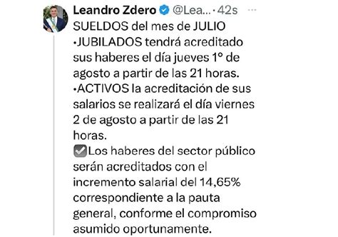 EL GOBERNADOR ZDERO ANUNCIÓ EL CRONOGRAMA DE PAGOS DEL MES DE JULIO Chaco