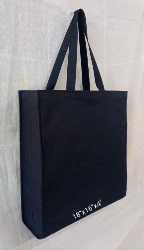 Plain Loop Handle Black Canvas Dude Gusset Tote Bag 18x16x4 Inches 10