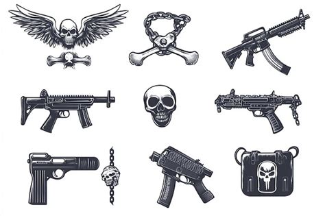 Premium Vector Black White Icons Weapons Gang