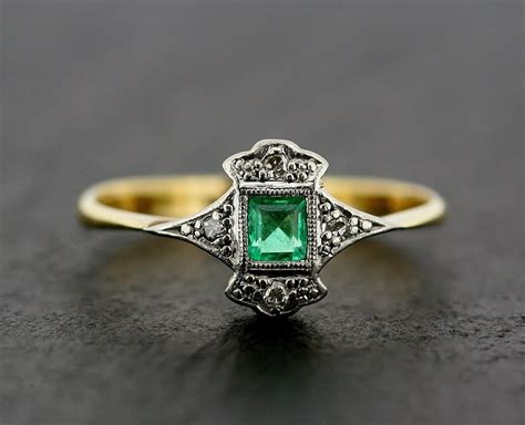 Art Deco Emerald Ring Antique Art Deco Emerald & Diamond