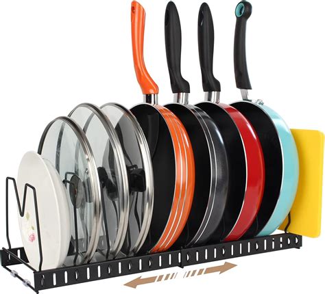 Amazon Pots And Pans Organizer Rack For Cabinet Adjustable Lid