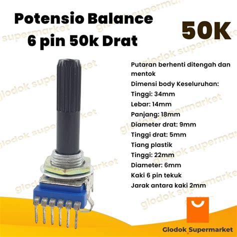 Jual Potensio Balance 6 Pin 50k Drat Stereo Kaki 6 Tekuk As Panjang 2