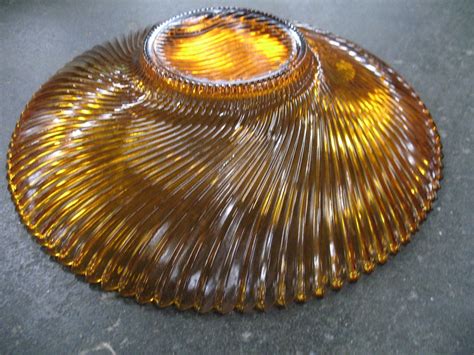 Vintage Made In France Amber Glass Ribbed Console Bowl Etsy