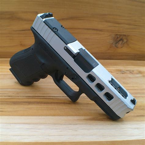 Silver Glock 19 Slide Style 11 Complete With Black Ported Barrel