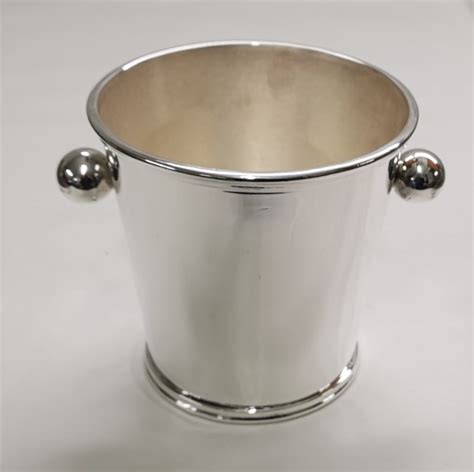 Silver Mini Ice Bucket Shown With Ball Handles Fits Half Size Wine