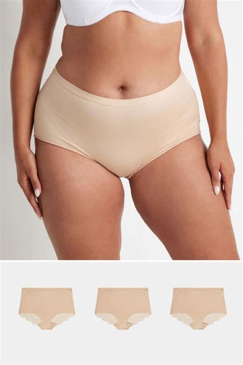 YOURS Plus Size 3 PACK Nude Lace Trim Briefs Yours Clothing