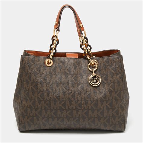 Pre Owned Michael Michael Kors Dark Brown Signature Coated Canvas Large