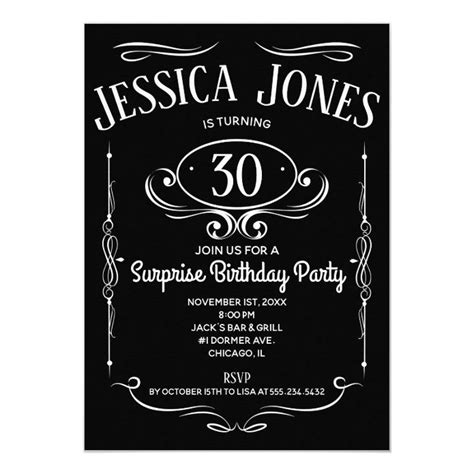 Whiskey Label 30th Birthday Invitation 30th Birthday