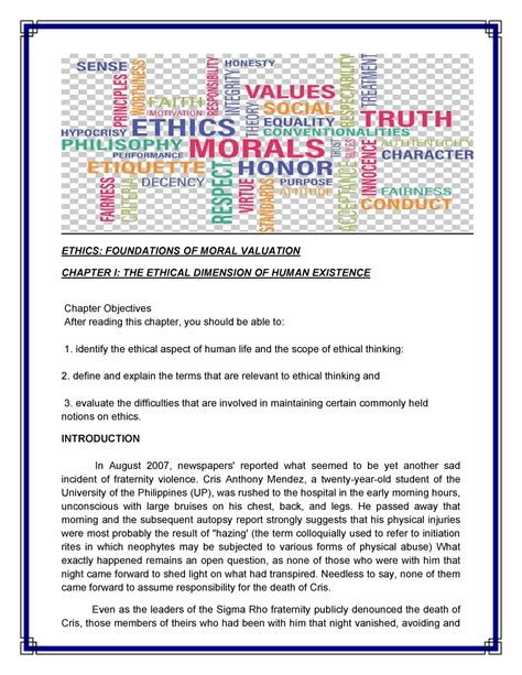 Val02 Module Chapter 1 The Ethical Dimension Of Human Existence Value