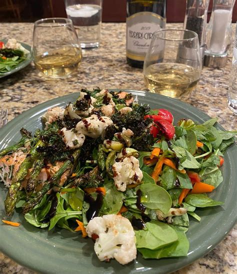 Broiled Dill Salmon Salad With Roasted Balsamic Veggies