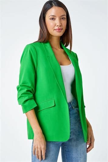 Natural Ruched Sleeve Stretch Blazer Roman Uk