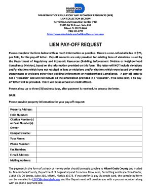 Fillable Online Miamidade Lien Pay Off Request Form Miamidade Fax