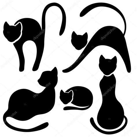 Set Of Black Cat Silhouette Stock Vector Nelya