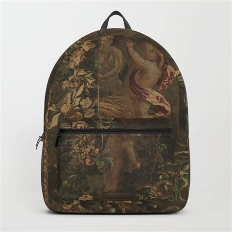 Antique 18th Century Cherub Rose Garden Tapestry Backpack By
