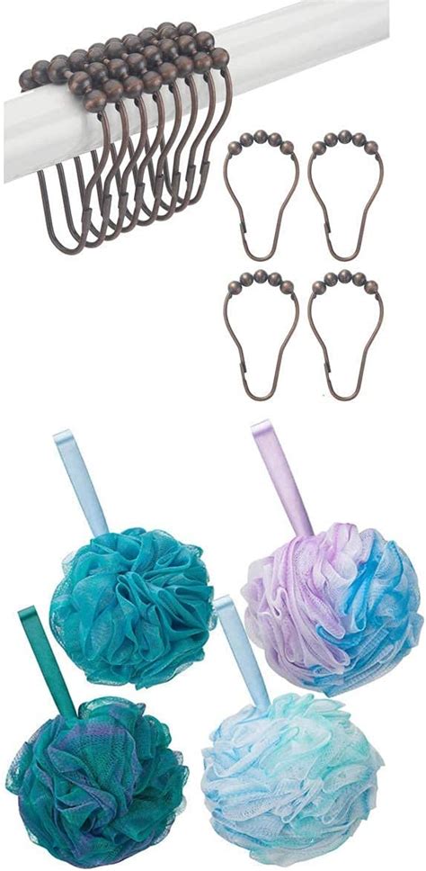 Titanker Shower Curtain Hooks Rings And Shower Sponge