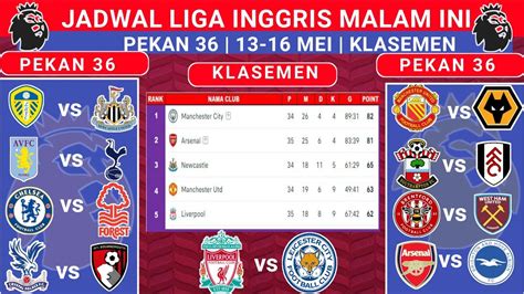 Jadwal Liga Inggris Malam Ini Live Sctv Pekan Ke 36 Arsenal Vs