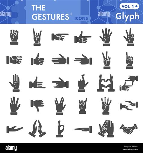 Gesten Solide Icon Set Menschliche Hand Signale Symbole Sammlung Oder