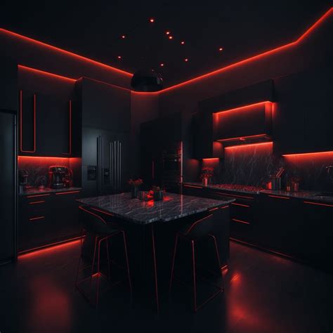 Black Kitchen With Red Leds Diseño De Casa De Ensueño Casas