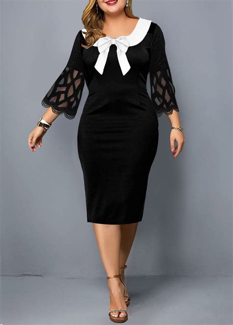 Rotita Plus Size Mesh Sleeve Bowknot Dress Usd 36 98