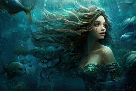 Ai Generated Beautiful Mermaid In Underwater World Fantasy And