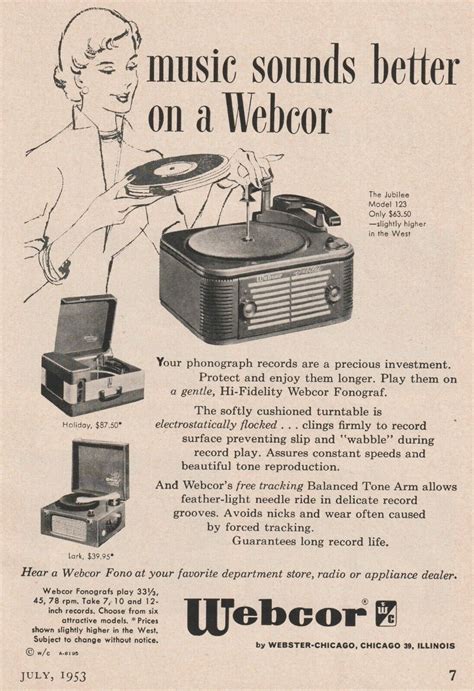 1953 Webcor Phonograph Record Player Vintage Print Ad Jubilee Model 123 Music Ebay