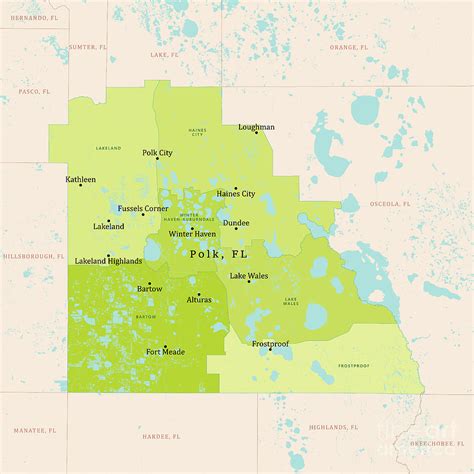 Fl Polk County Vector Map Green Digital Art By Frank Ramspott Pixels