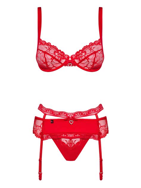 Damen Erotisches Dessous Set Aus Bh Und String Mit Strapsg Rtel