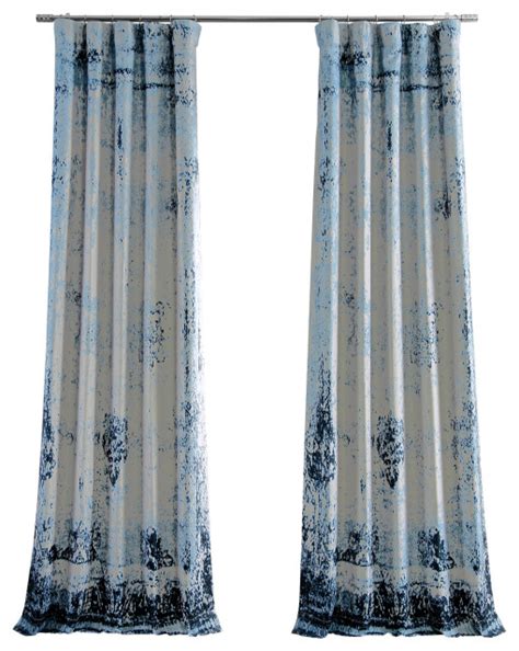 Raindrops Blue Printed Linen Textured Blackout Curtain Single Panel