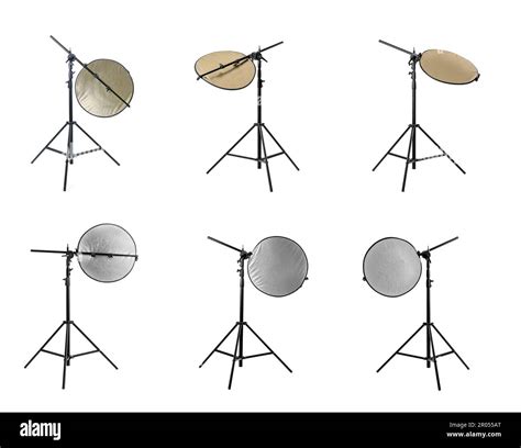 Set Of Tripods With Different Reflectors On White Background