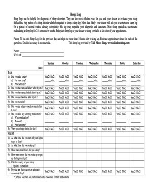 Fillable Online Sleep Logs Can Be Helpful For Diagnoses Of Sleep