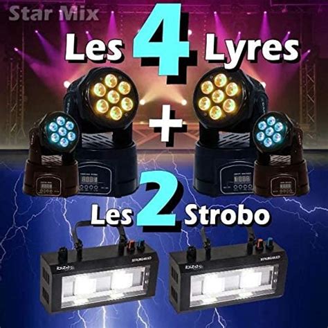 4 LYRES LMH WASH 7X8W DMX PUISSANTES 2 STROBO40LED 2X20W PACK DE 6