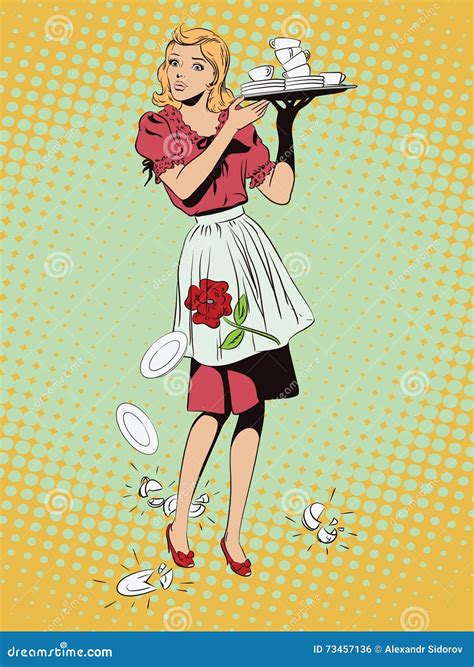 People In Retro Style Waitress With Breakfast Stock Vector