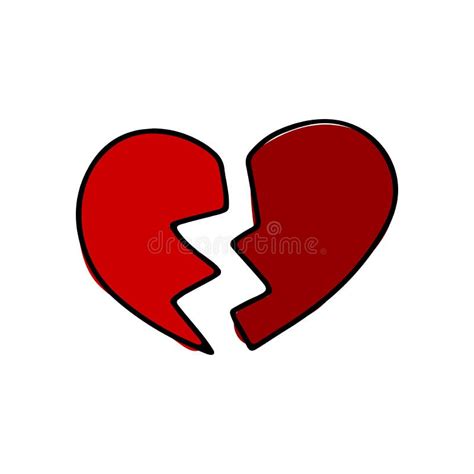 Doodle Broken Heart Hand Drawn Red Love Symbol Stock Vector