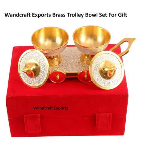 Wandcraft Exports Brass Trolley Bowl Set For Wedding Gift 4 Pieces At