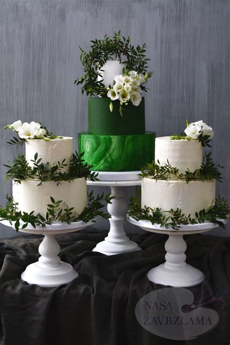 White Green Wedding Cake Rustic Wedding Cake