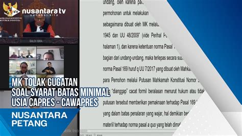 MK Tolak Gugatan Soal Syarat Batas Minimal Usia Capres Cawapres YouTube