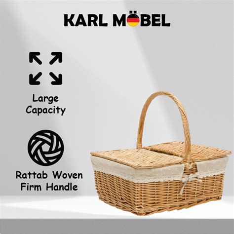 Picnic Basket Rattan Bakul Berkelah Portable Shopping Basket Storage