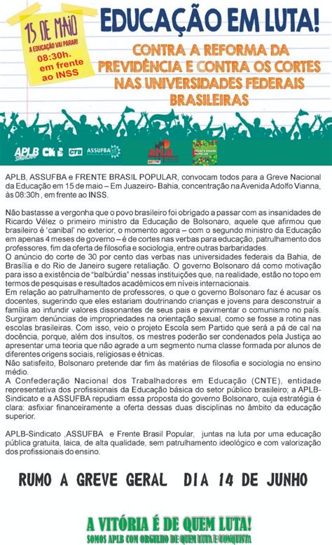 APLB Sindicato em Juazeiro convoca categoria para paralisação geral